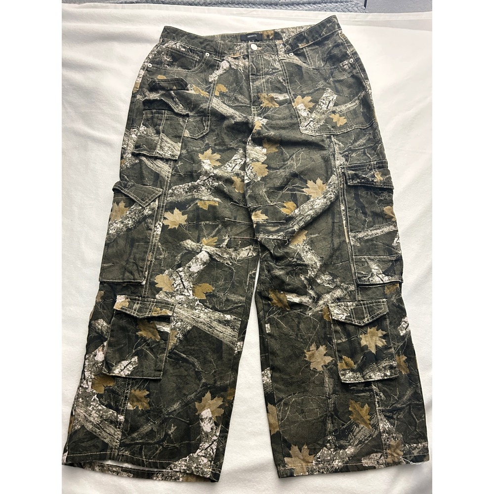 Forever 21 Plus Real Tree Camo Cargo Pants Women 1X Wide Leg baggy Streetwear